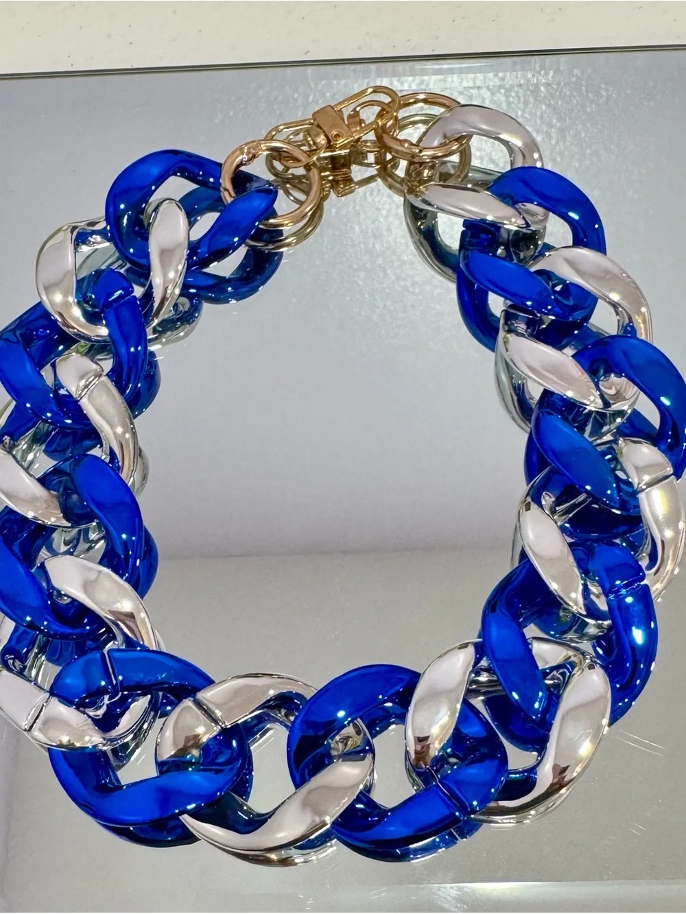New Metallic Bold Blue & Silver Chunky Bag Chain